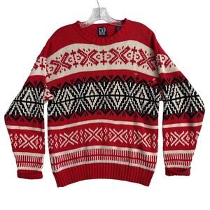 Vintage GAP Fair Isle Nordic Sweater Red Black Cream 90s Y2K hoilday large